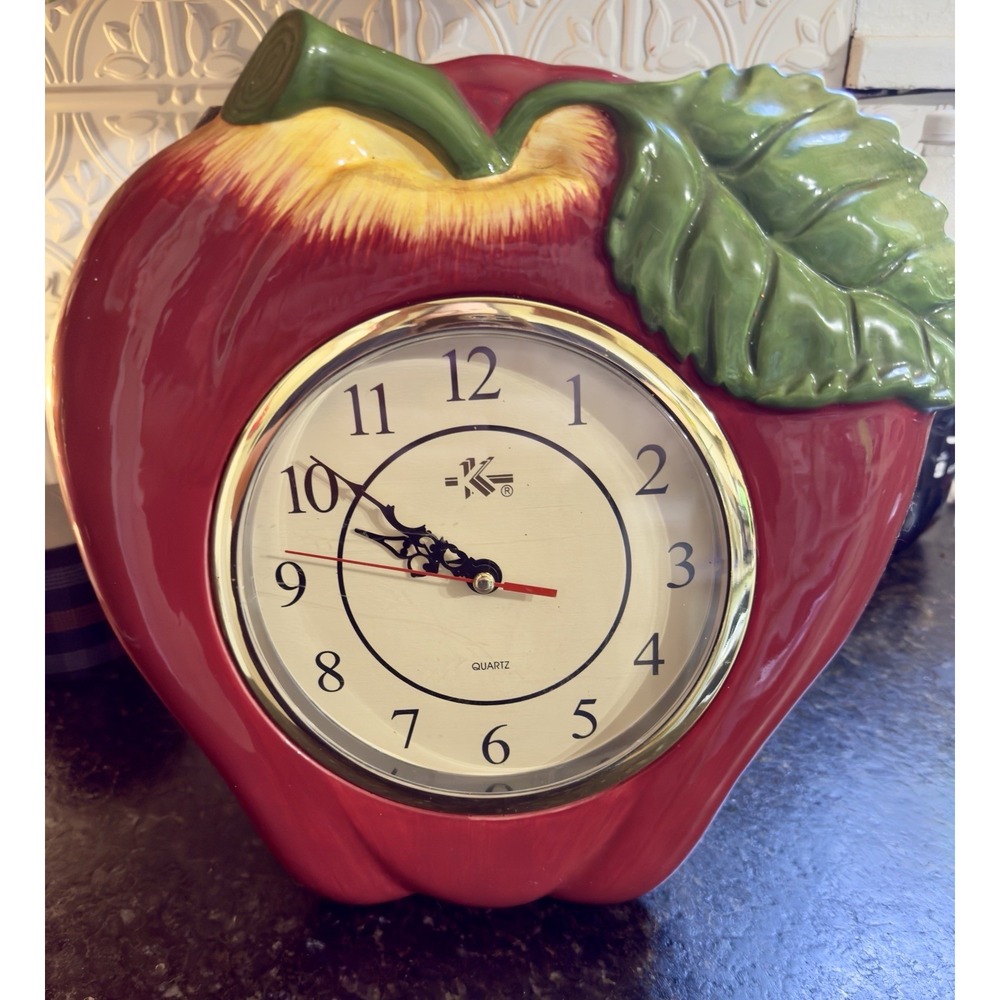 Vintage Mid Mod Acurite Apple Clock Battery Operated 13" Tall Ceramic Works